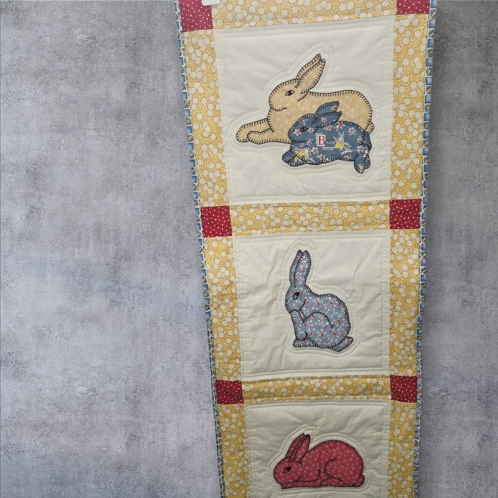 handmade quilted wall hanging table runner Easter rabbits farm - Picture 2 of 9